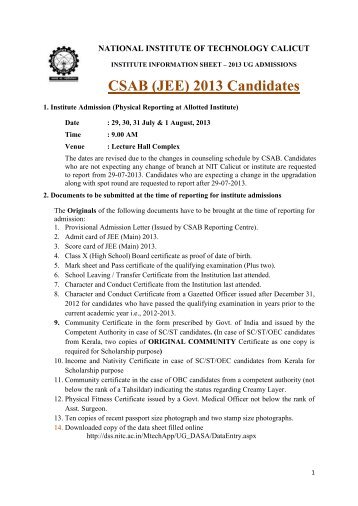 (CSAB) JEE 2013 Revised - National Institute of Technology