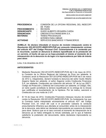 PROCEDENCIA : COMISIÃN DE LA OFICINA REGIONAL ... - Indecopi