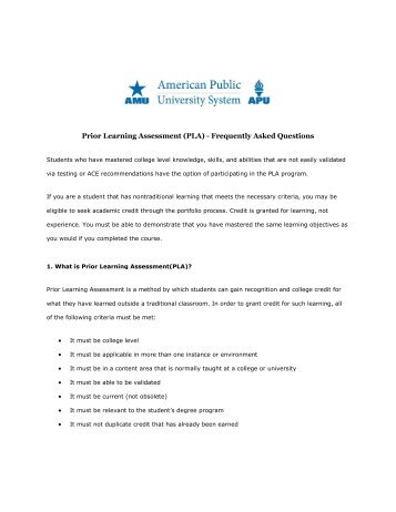 Download FAQ's about Prior Learning Assessment