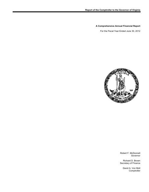 Report of the Comptroller to the Governor of Virginia A ...