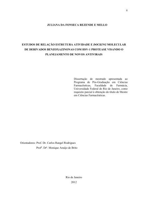 Estudos de relação estrutura atividade e docking - UFRJ