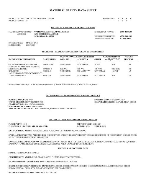 MATERIAL SAFETY DATA SHEET - Ugl.com