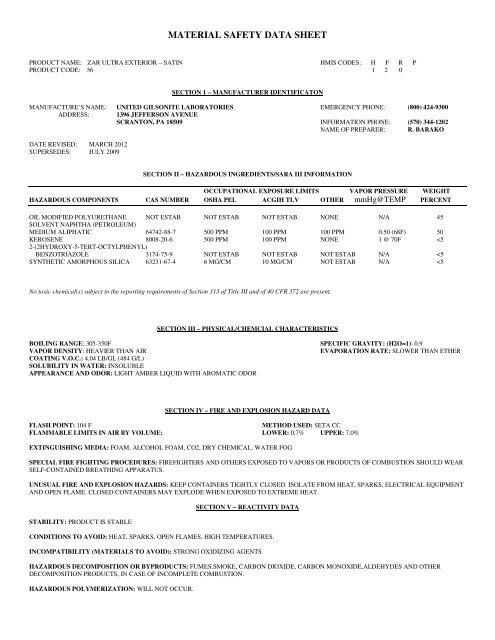 MATERIAL SAFETY DATA SHEET - Ugl.com