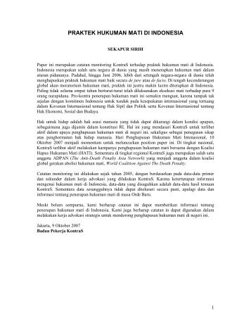 PRAKTEK HUKUMAN MATI DI INDONESIA - KontraS