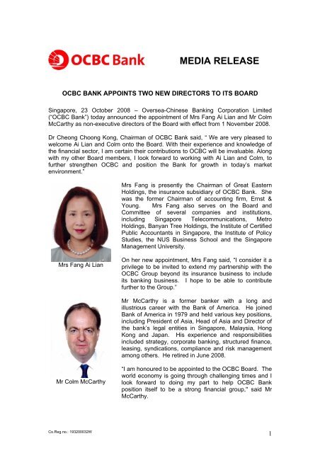 Ocbc Bank Appoints Two New Directors To Its Board