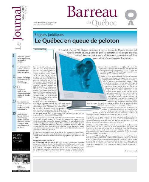 Journal du Barreau - Mai 2007 - Barreau du Québec