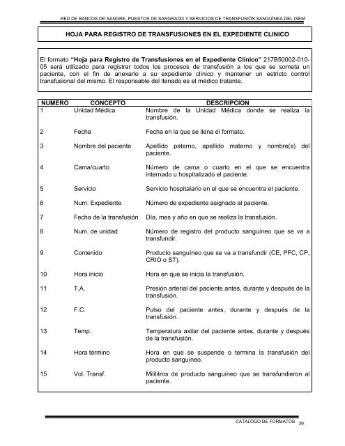 catalogo de formatos de la red de bancos de sangre, puestos de ...