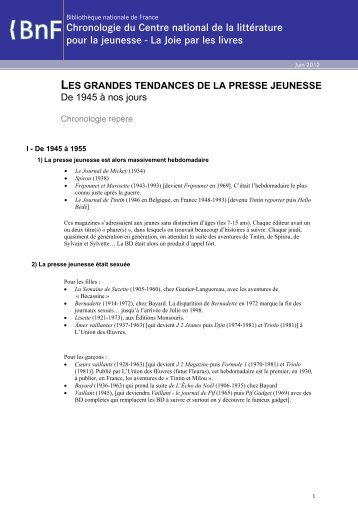 Les grandes tendances de la presse jeunesse : de 1945 Ã  nos jours ...