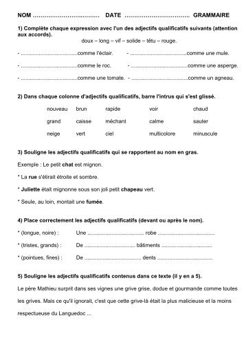 Utiliser les adjectifs qualificatifs 1 - Pedagogite