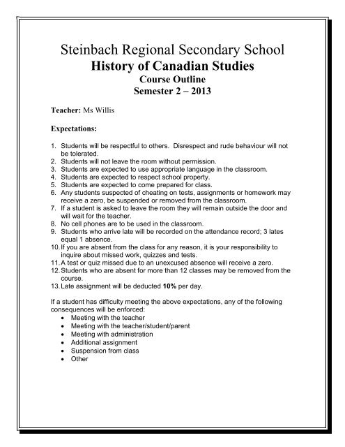 Social Studies 40S - Steinbach Regional Secondary School