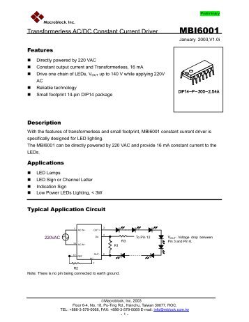 Transformerless AC/DC Constant Current Driver ... - Datasheets