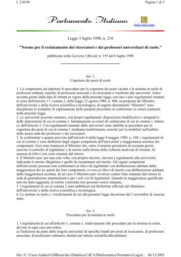 Legge 3 luglio 1998, n. 210 "Norme per il reclutamento dei ...