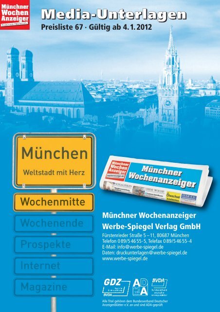Media-Unterlagen Preisliste 67 - Münchner Wochenanzeiger