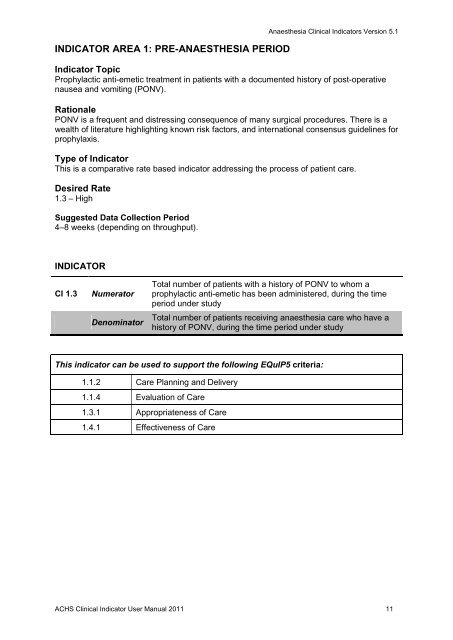 clinical indicators - Australian and New Zealand College of ...