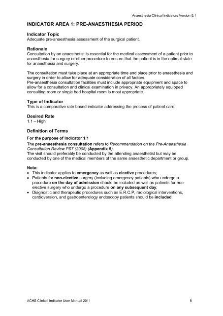 clinical indicators - Australian and New Zealand College of ...