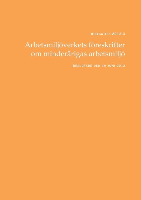 MinderÃ¥rigas arbetsmiljÃ¶ - VÃ¤gledning till fÃ¶reksrifterna AFS 2012:03