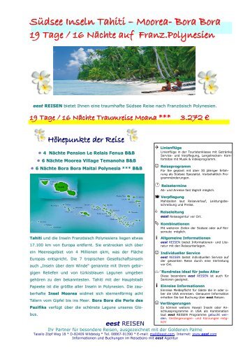 Tahiti - Traumreise Moana - World Travel Net