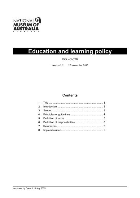 Education and learning policy - National Museum of Australia