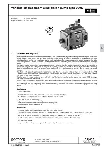 Variable displacement axial piston pump type V30E - rs hydrauliek