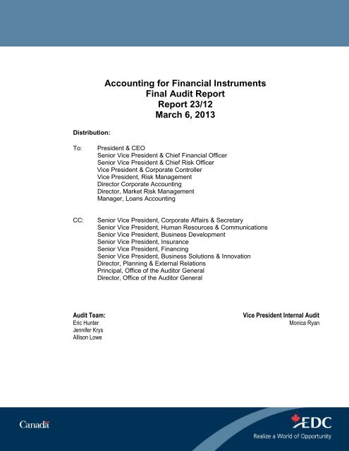 Accounting for Financial Instruments - Final Audit Report ... - EDC