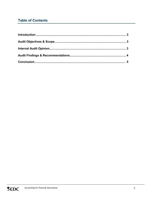 Accounting for Financial Instruments - Final Audit Report ... - EDC