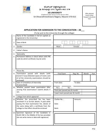 Convocation Application Form - JSS University, Mysore