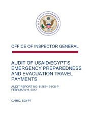 Audit of USAID/Egypt's Emergency Preparedness and Evacuation ...