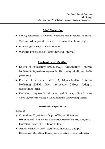 Dr Sukhbir S. Verma M.D.(Ay) Ayurveda, Panchkarma and Yoga ...