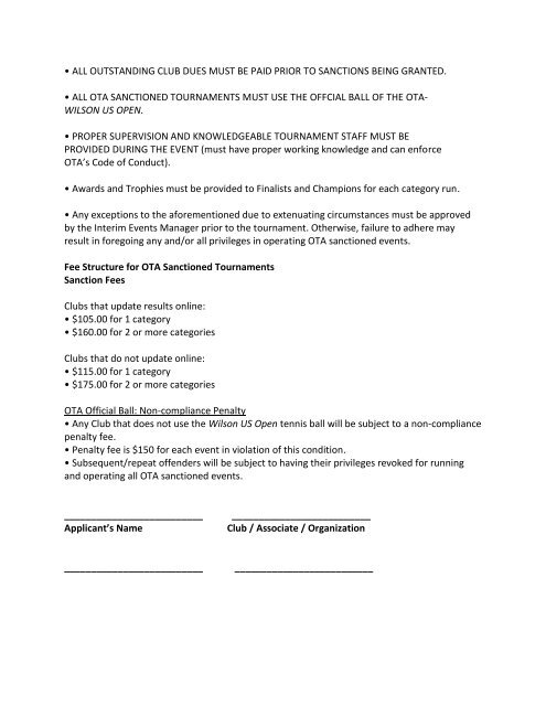 Tournament Sanction Agreement - Ontario Tennis Association