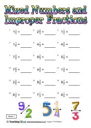 Mixed Numbers and Improper Fractions - Sheet 1 - Teaching Ideas