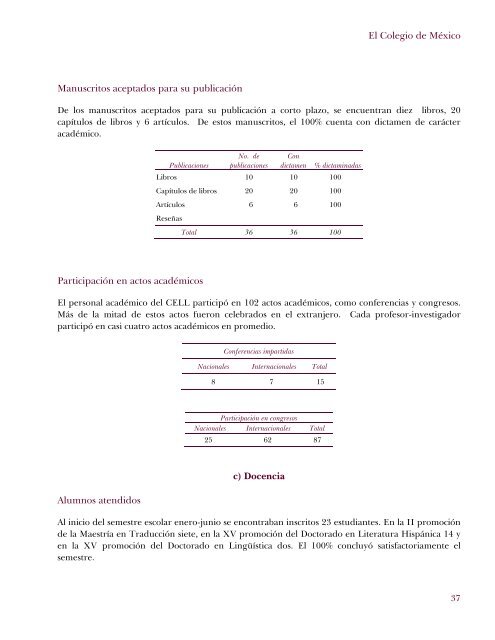 Informe académico 2008 - El Colegio de México