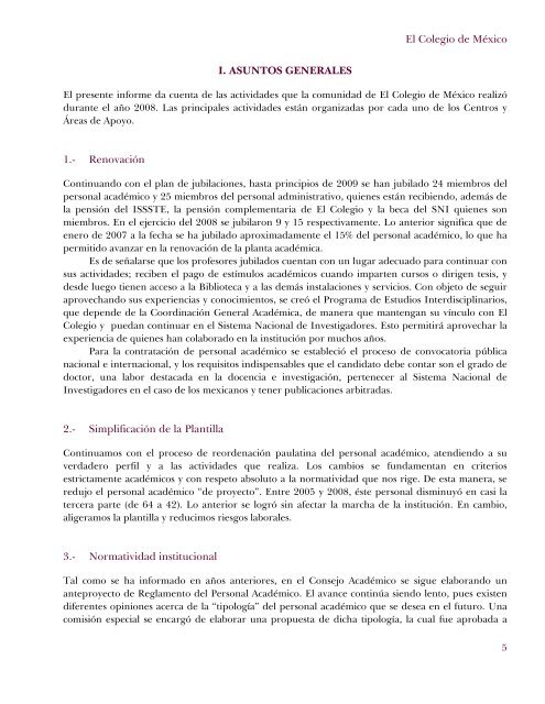 Informe académico 2008 - El Colegio de México