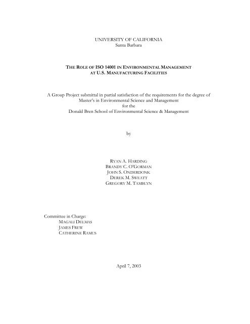 The Role of ISO 14001 in Environmental Management at U.S. ...