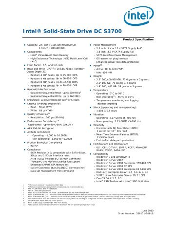 IntelÂ® Solid-State Drive DC S3700 Series Product Specification