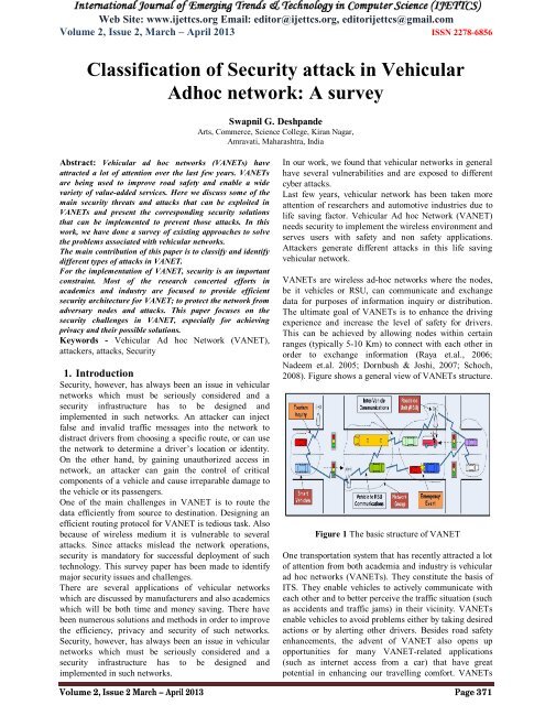 Classification of Security attack in Vehicular Adhoc network: A survey