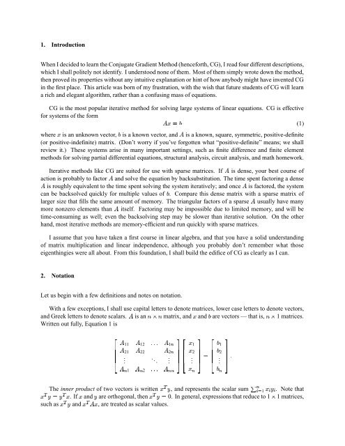 An Introduction to the Conjugate Gradient Method Without the ...