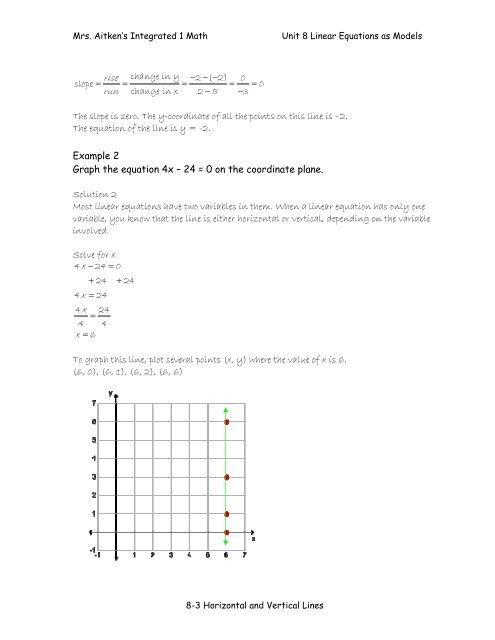 8-3 Horizontal and Vertical Lines 8-3 Horizontal and Vertical Lines