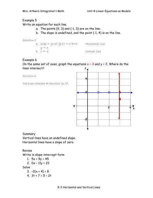 8-3 Horizontal and Vertical Lines 8-3 Horizontal and Vertical Lines