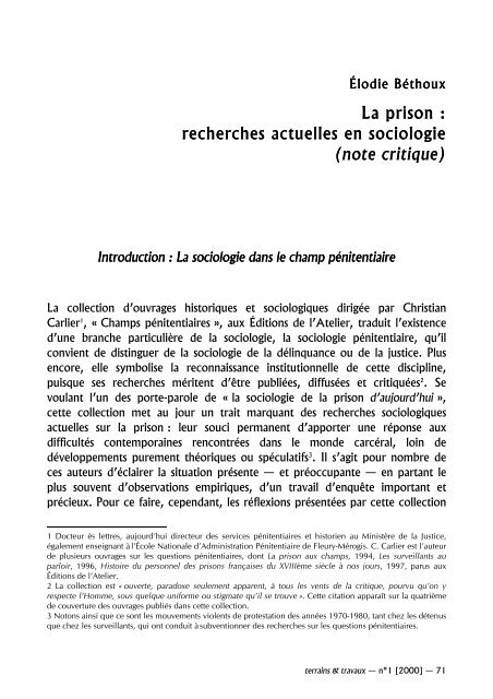 La prison La prison : recherches actuelles en sociologie ... - Melissa