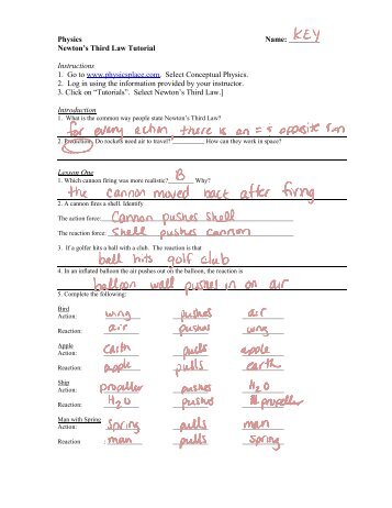 Physics Name: ______ Newton's Third Law Tutorial Instructions 1 ...