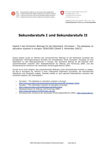 Sekundarstufe I und Sekundarstufe II Kapitel 5 des Schweizer ... - EDK