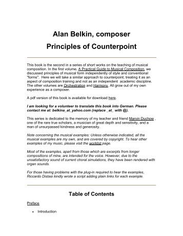 Alan Belkin, composer Principles of Counterpoint