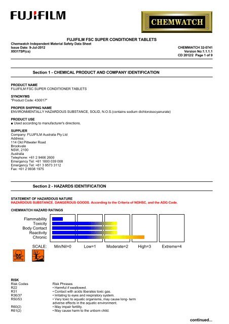 Chemwatch Australian MSDS 32-0741 - FUJIFILM Australia