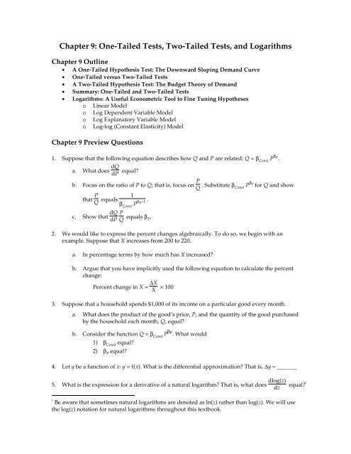 Chapter 9: One-Tailed Tests, Two-Tailed Tests ... - Amherst College