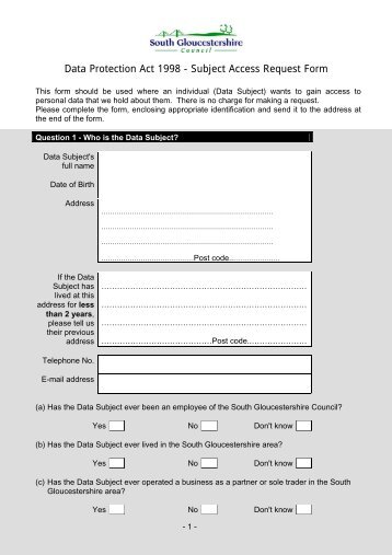 Subject Access Request Form - South Gloucestershire Council