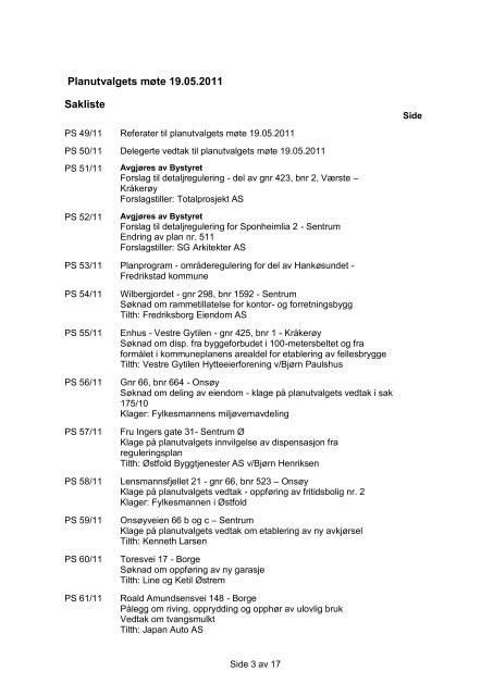 Møteprotokoll Planutvalget - Fredrikstad kommune