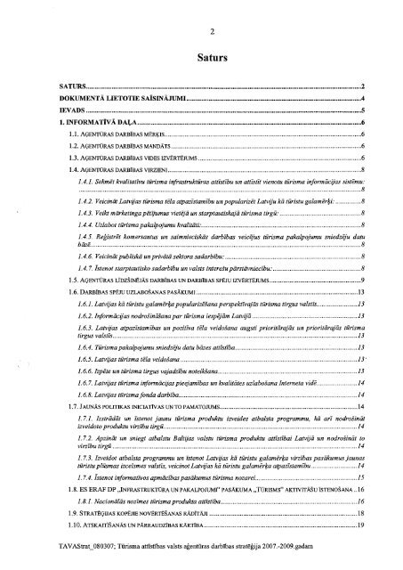 TÅ«risma attÄ«stÄ«bas valsts aÄ£entÅ«ras darbÄ«bas stratÄÄ£ija 2007. - 2009 ...