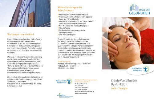 Flyer "CranioMandibulÃ¤re Dysfunktion" - Reha-Zentrum Niederrhein