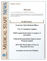 Welcome In this Issue: - St. Mary's Medical Center