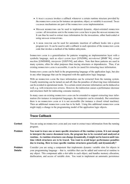 Patterns of Tracing Software Structures and Dependencies